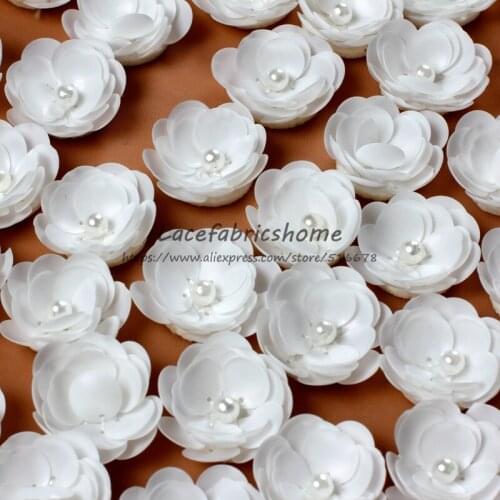 30pieces/lot hot popular off white sequins with pearl Beaded 3d flower DIY Fashion clothes dress accessories 3cm