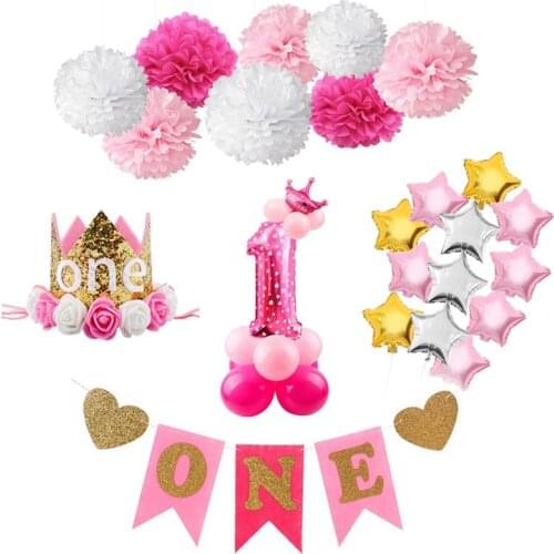 32PCS Party Balloon Birthday Latex Balloon Foil Balloon With 9 Paper Pom Pom Party Hat And Banner