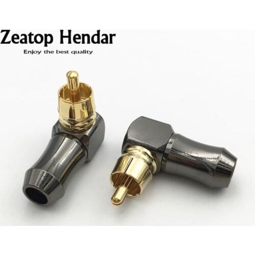 4Pcs Brass Gold Plated Right Angle RCA Male Plug AV Audio Video Soldering Connector