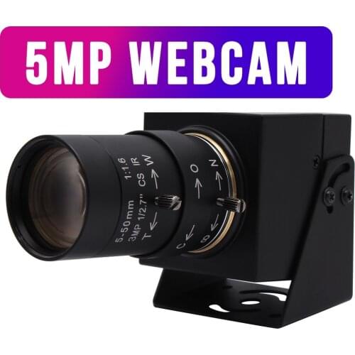 5MP Webcam 2592X944 High Resolution Aptina MI5100 Color CMOS Full HD Varifocal CS Mount Varifocal Lens USB Camera with Support