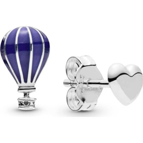 Authentic S925 Enamel Air Balloon And Heart Stud Earring For Women Wedding Gift fit Lady Fine Jewelry