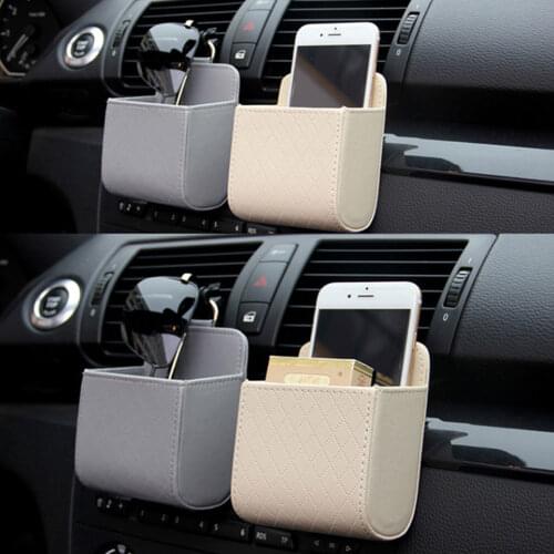 Auto Air Vent Organizer Box PU Leather Car Mobile Phone Keys Storage Bag Automotive Hanging Pocket