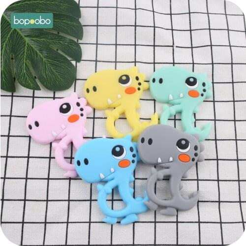 Bopoobo 5pc Silicone Dinosaur Teether Food Grade Teething Pendant DIY Pacifier Clipt Accessories Baby Nursing Silicone Beads