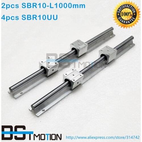 BSTMOTION Linear Shaft Round Support Rail 2pcs SBR10 -L 1000mm with 4pcs SBR10UU Linear Motion Block Bearing