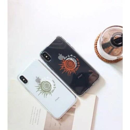 Vintage Letter Sun Moon Print Phone Case for IPhone 8 7 Plus 11 Pro Max XS MAX XR X 6 6s Plus SE 2020 Clear Back Cover Coque
