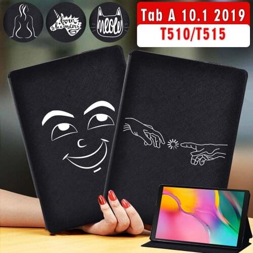 For Samsung Galaxy Tab A 10.1 Inch 2019 T510/T515 Tablet Case PU Leather Tablet Protector Shell Print Pattern+ Free Stylus