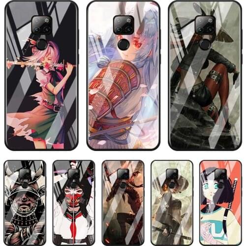 Tempered Glass Cover Anime girl samurai For Huawei Y6 Y7 Y9 Y5P Y6P Y8S Y8P Y9A P Smart Z 2019 2020 2021 Phone Case