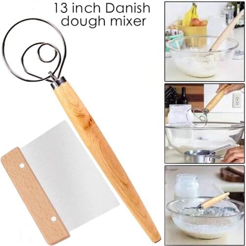 Wooden Whisk Flour Coil Stirrer Egg-beater Stick Kitchen Baking Tool Kitchen Supplies Tools Wire Balloon Whisk Milk Egg Mixing