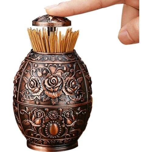 European Style Toothpick Holder Metal Stainless Steel Press Type Automatic Dispenser Cure Dent Box Kitchen Accessories