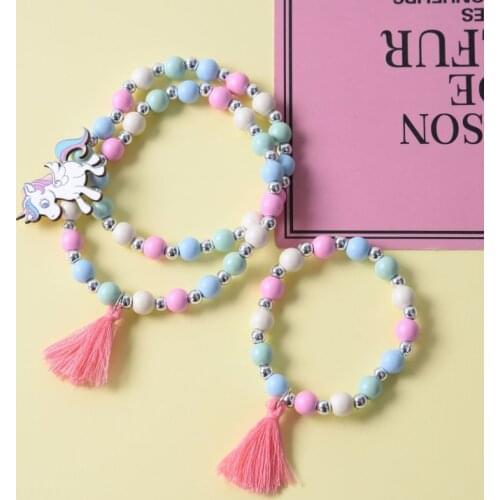 Hot Cute Cartoon Wooden Flower Animal Child Sweater Necklace Bracelet Girls Gifts Children Jewelry for Kids Birthday Gifts