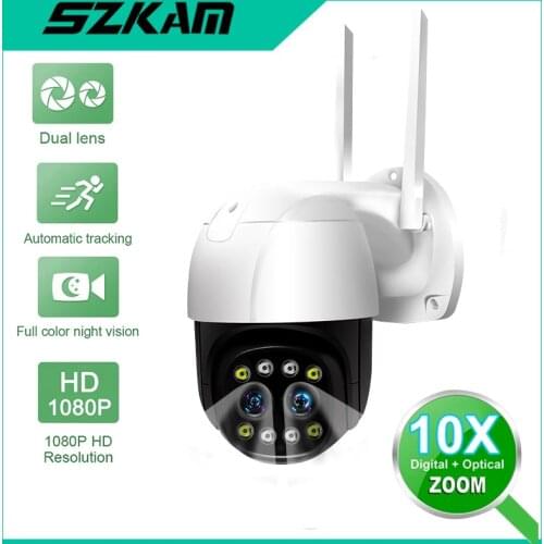 10X Zoom PTZ IP Camera 2MP Binocular WiFi Camera Spotlight Color Night Outdoor Speed Dome Camera Waterproof Surveillance CCTV