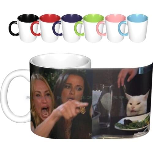 Woman Yelling At Cat Meme Ceramic Mugs Coffee Cups Milk Tea Mug Yelling Meme Cat Smudge Funny Womens Woman Yelling Men Laugh