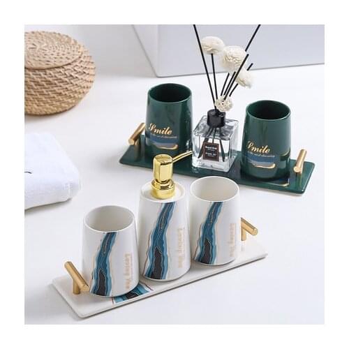 Nordic Style Bathroom Decoration Accessories Toothbrush Holder Mouthwash Cup Toothpaste Dispenser Ceramic Tray Household Items