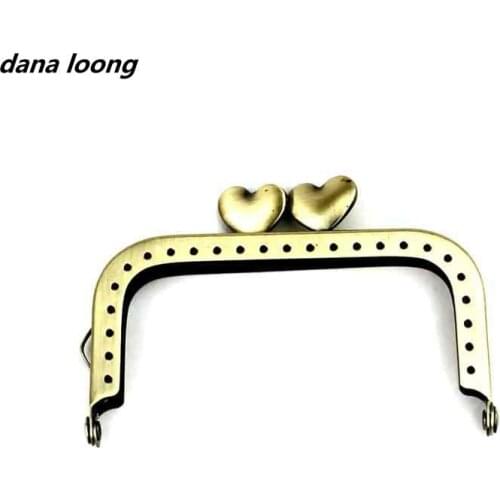 1 Piece 8.5 CM Antique Bronze Square Smooth Metal Purse Frame Heart Kiss Clasp Handle For Bag Accessory