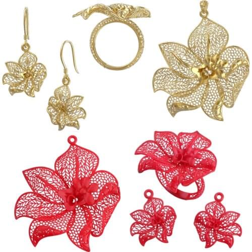 Castable Resin Jewelry Set Hollow Design 3D Model of Ring Pendant Earrings for Casting Printed by UV Photosensitive Material