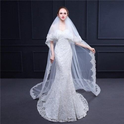 Fashion Wedding Veils Cathedral Garden Wedding Veil with Comb Elegant Wedding Veils White Ivory Bridal Veil with blusher 2 Layer