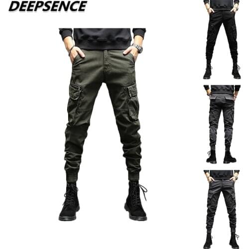 Men Casual Cargo Pants 2021 New Cotton Fashion Zipper Pockets Portable Trousers Elastic Elastic Leg Opening Pencil Pants Men
