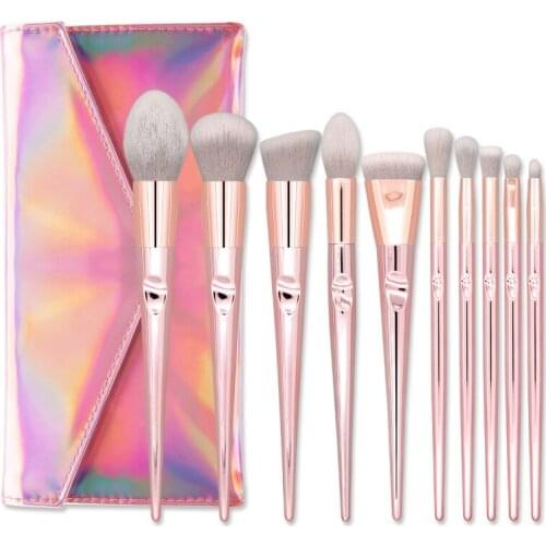 10pcs Rose Red Makeup Brush Set Beauty Foudation Blush Loose Powder Makeup Tool Eye shadow Brush Soft Bristle