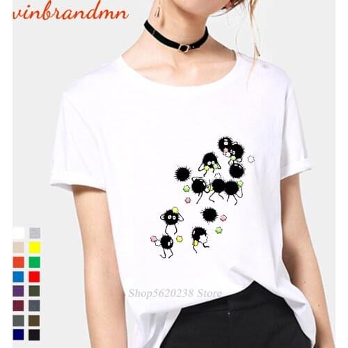 Newest Creative Design T shirt Spirited Away Totoro Soot Sprites Combed Cotton T-shirt crewneck woman Tshirt Unique Ladies Tees