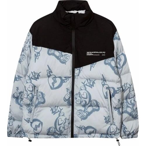 High Street Down Jacket Parka Men Ink Zebra Stripes Graffiti Print Parkas Winter Thick Warm Fashion Coat Couple Oversize Jackets