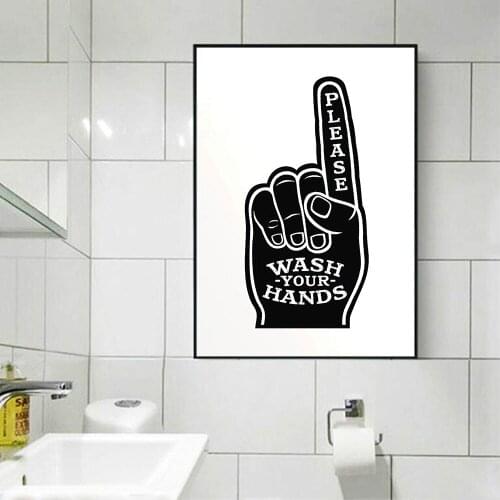 Wash Hand Sign Poster Nordic Style Wall Art Canvas Print Painting Decor for Home Bathroom Metal Organic Glass Framed
