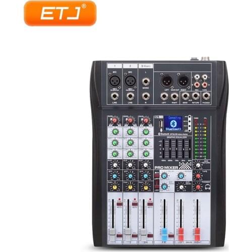 Professional Audio Mixer Console 4 Channels Bluetooth 48V Phantom Power DJ Multi-Function Digital Display MP3 USB Recording