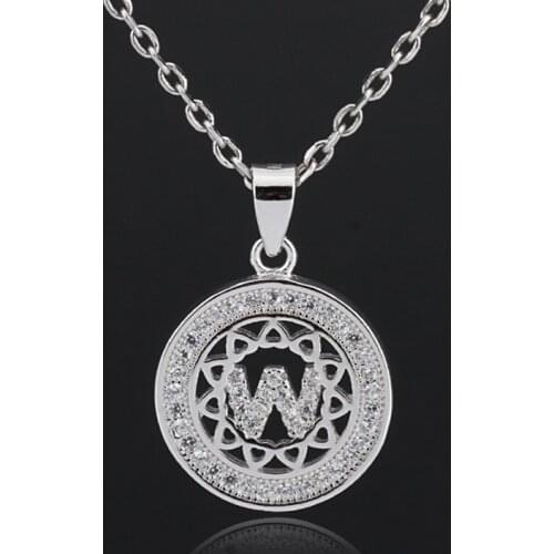 Simple 925 Sterling Silver CZ Circle Letter W Charm Pendant Necklace for Women Men Lovers Jewelry Gift
