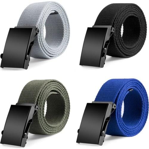 New Waist Belts Men Womens Unisex Cotton Canvas Fabric Webbing Black Buckle Belt Army Accessories