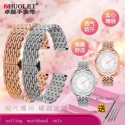 Stainless steel watch strap fit for Swarovski CRYSTALLINE modern magnificent 16mm butterfly buckle womens watch strap