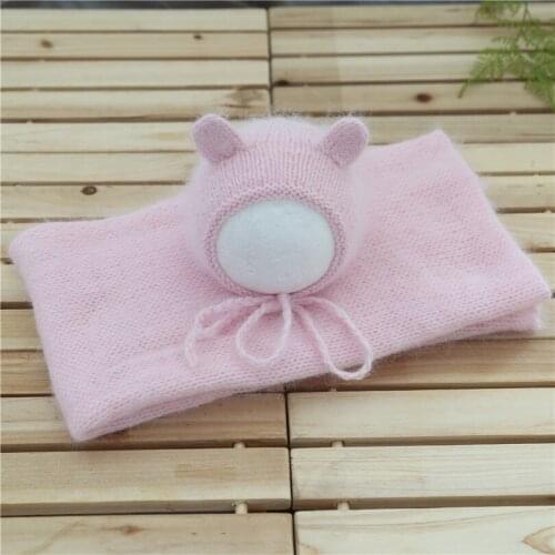 Blush Stretch Knit Wrap Baby Girl Jersey Wrap Bonnet Set Photography Props Newborn Swaddle Blanket Layer Photo Prop