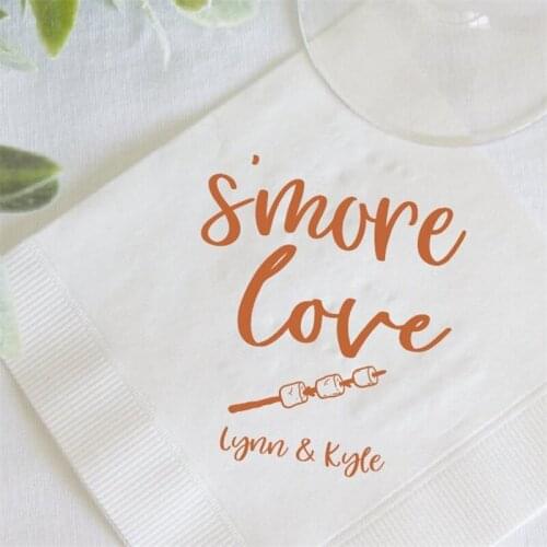 S'more Love - Personalized Wedding Napkins, Rehearsal Dinner, Engagement Party, Custom Wedding Napkins