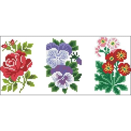Three little flowers patterns Counted Cross Stitch 11CT 14CT 18CT DIY Chinese Cross Stitch Kits Embroidery Needlework Sets