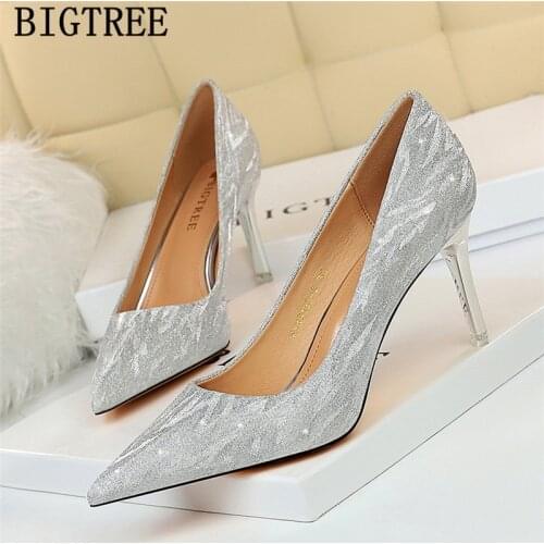 Party shoes glitter heels fashion bridal shoes stiletto heels bigtree elegant shoes for women ladies high heels sexy buty damski
