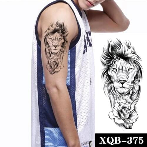 Waterproof Temporary Tattoo Sticker Black Sketch Lion Rose Flower Line Fake Tattoos Flash Tatoos Arm Leg Body Art for Women Men