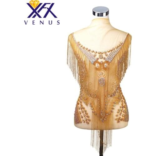 XFX VENUSHandmade Rhinestone Crystal Large Sequin Applique Beads Stone Beaded Patches Bodice Decoration Trimming for Gown
