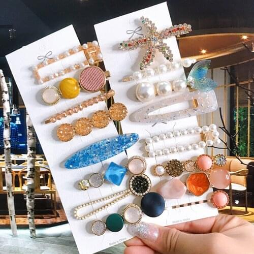 4pcs/set Fashion Acrylic Crystal Women Barrette Jewelry Korean Elegant Big Starfish Fish Tail Hairpin Clip Girl Hair Accessories