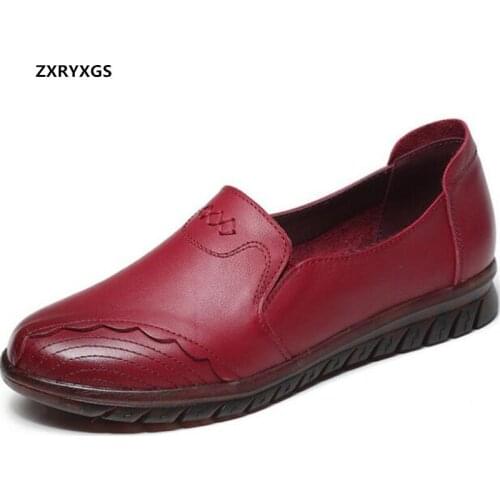 2020 New Top Layer Cowhide Retro Womens Shoes Deep Mouth Soft Bottom Non-slip Comfortable Shoes Fashion Mother Shoes Flat Shoes