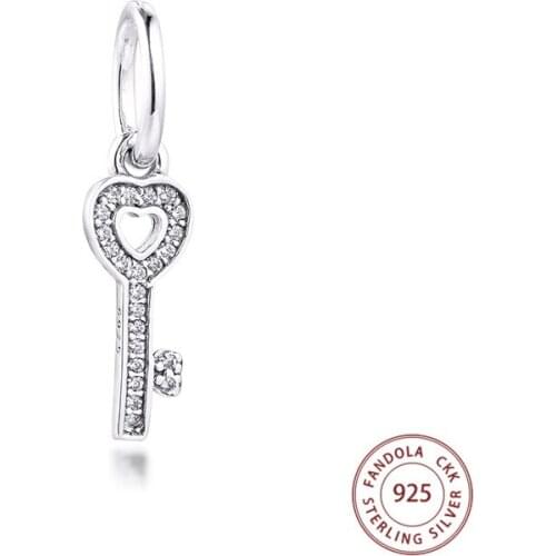 Fandola 925 Sterling Silver Symbol of Trust Key Charms Beads for Women Fits Pandora Bracelets Women Jewelry bijoux femme