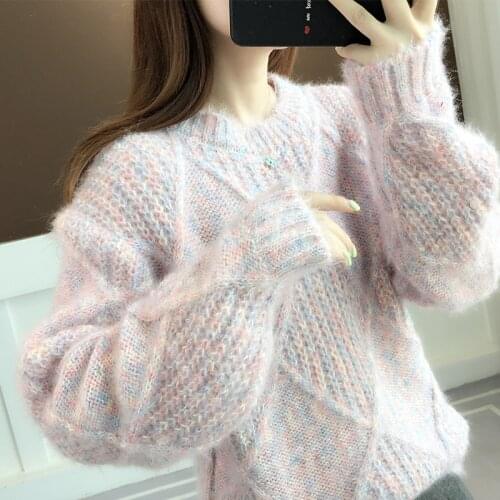 Korean Spring Autumn Solid Color Pullover Sweater Women 2021 New Fashion Loose All-Match Thicken Knitting Sweaters Tops Female