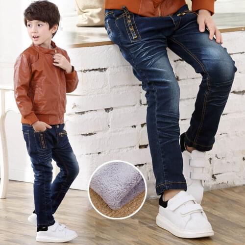 Winter Warm Boys Jeans Children Thicken Add Wool Denim Trousers Toddler Boys Clothes Teenager Washing Blue Jeans 3-10 boys pants