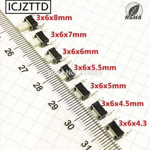 10PCS 3*6*4.3mm 3X6X4.5MM 3x6x5mm 3*6*6mm 3*6*7mm 3x6x8mm 3x6x5.5mm Micro Switch 2pins Button switch key switch Tact Switches