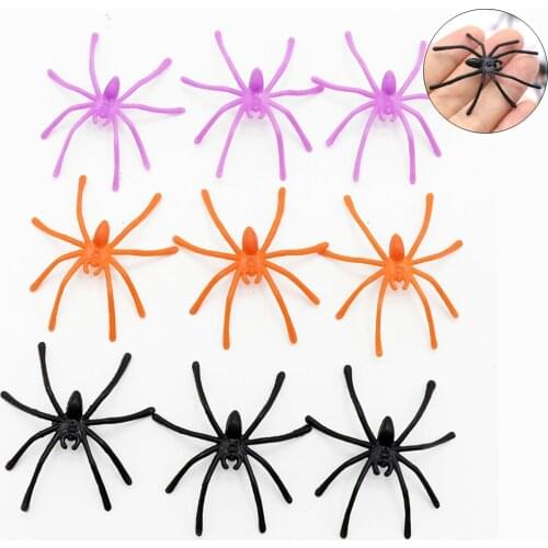 100PCS Multicolour Plastic Spiders Small Black Luminous Fake Spiders Halloween Party Bar Decoration Supplies Funny Props Toys