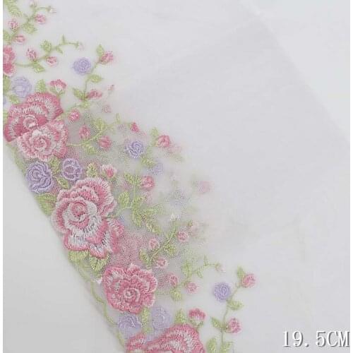 2Yards Embroidered Lace Trims Rose Flower Net Embroidery Lace Fabric Mesh DIY Sewing Fabric Bra Making Craft for Kneedle Work