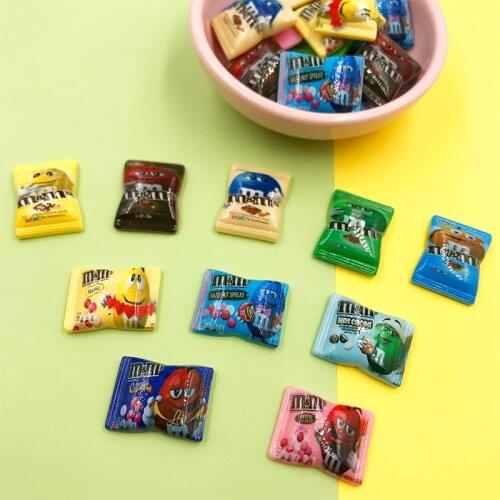 20Pcs Kawaii Cartoon M Beans Candy Flat back Resin Cabochon Fake Food Fit Phone Decoration Craft DIY Embellishments Accessories