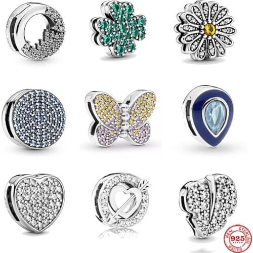 2021 new 925 silver Reflections Clip Beads heart daisy waterdrop leaf white Charms Beads Fit Original Pandora Women Bracelet