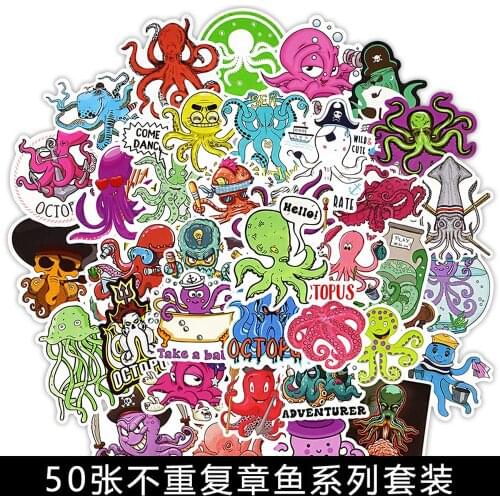 50Pcs Cute Octopus Anime Stickers Cartoon Animal Funny Sticker For DIY Laptop Suitcase Guitar Skateboard Motorcycle Car Kids Toy
