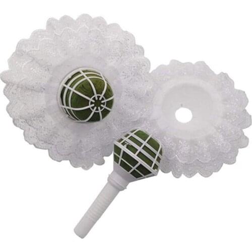 6 Wedding Bridal Bouquet Holder Handles with 6 White Lace Collar Flower Holders