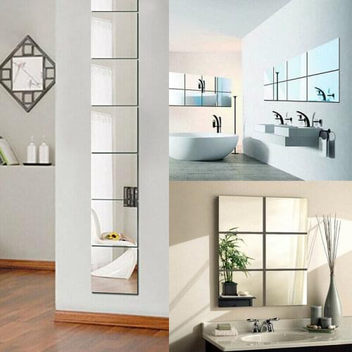 9Pcs Squre Mirror Tile Wall Stickers Mosaic Room Makeup Decor 3D Adhesive Self Adhesive Tiles 3D Mirror Wall Stickers