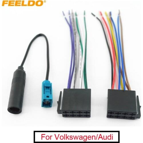 FEELDO 1Set Car Stereo Audio Wiring Harness With FAKRA II Antenna Plug For Volkswagen/Audi/Mercedes OEM Factory Head Unit