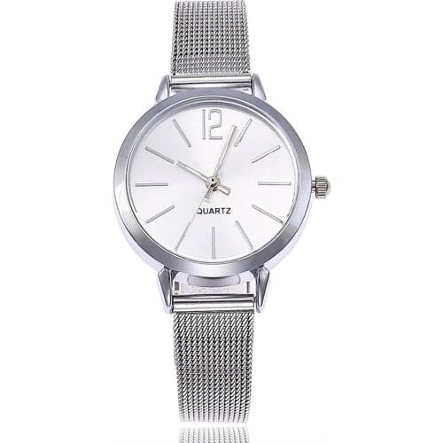 Pop Vogue Women Stainless Steel Silver Gold Mesh Watch Unique Simple Watches Casual Quartz Wristwatches Clock Pop Sale skmei